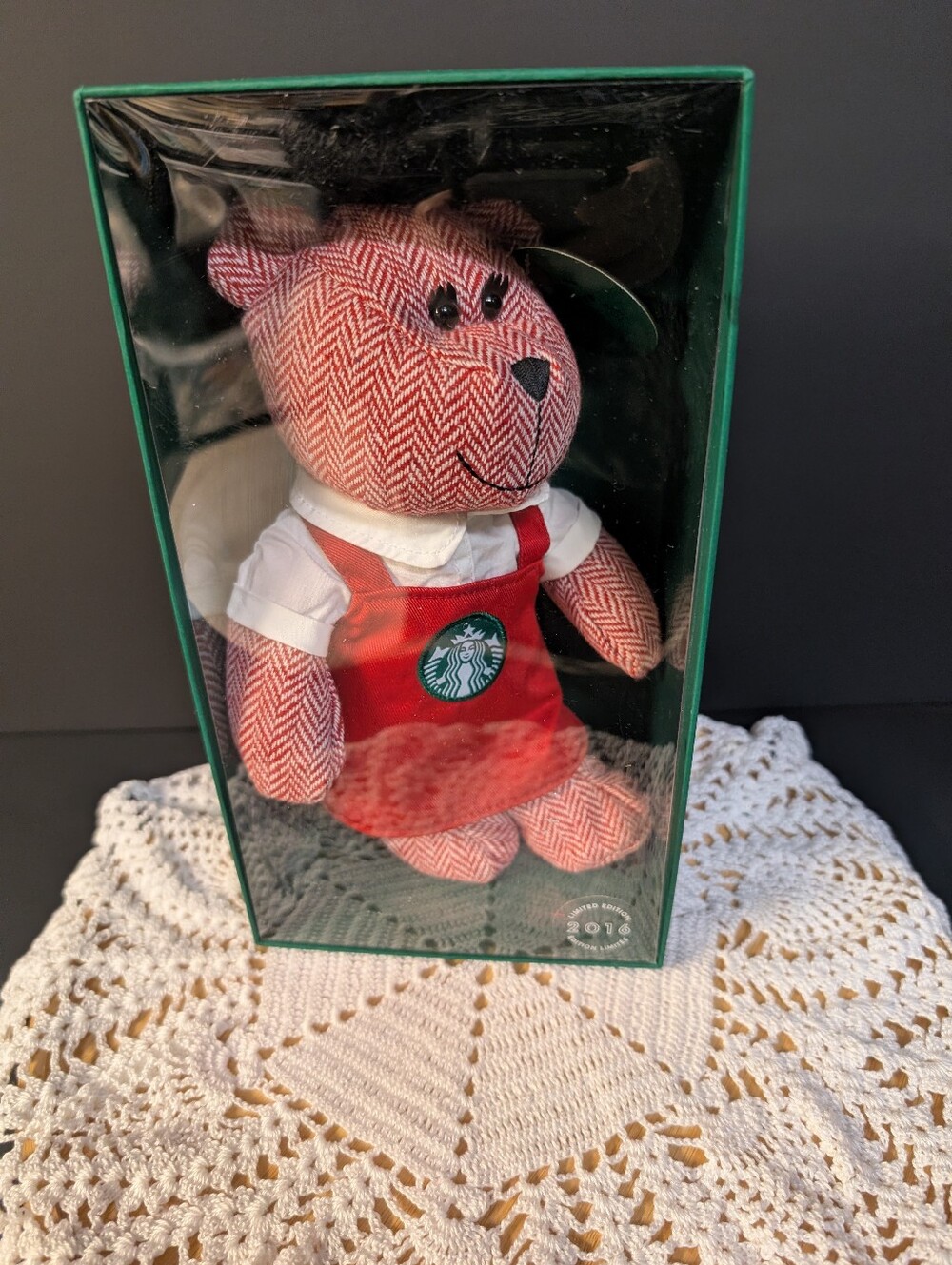 NEW Starbucks Bearista Girl Bear Apron Herringbone 2016 Limited Edition Plush